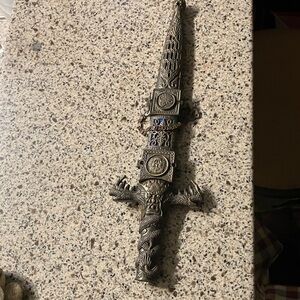 Brass Blue 14” EUC MEDIEVAL Sword FANTASY Gothic KNIGHT Dragon Crown
